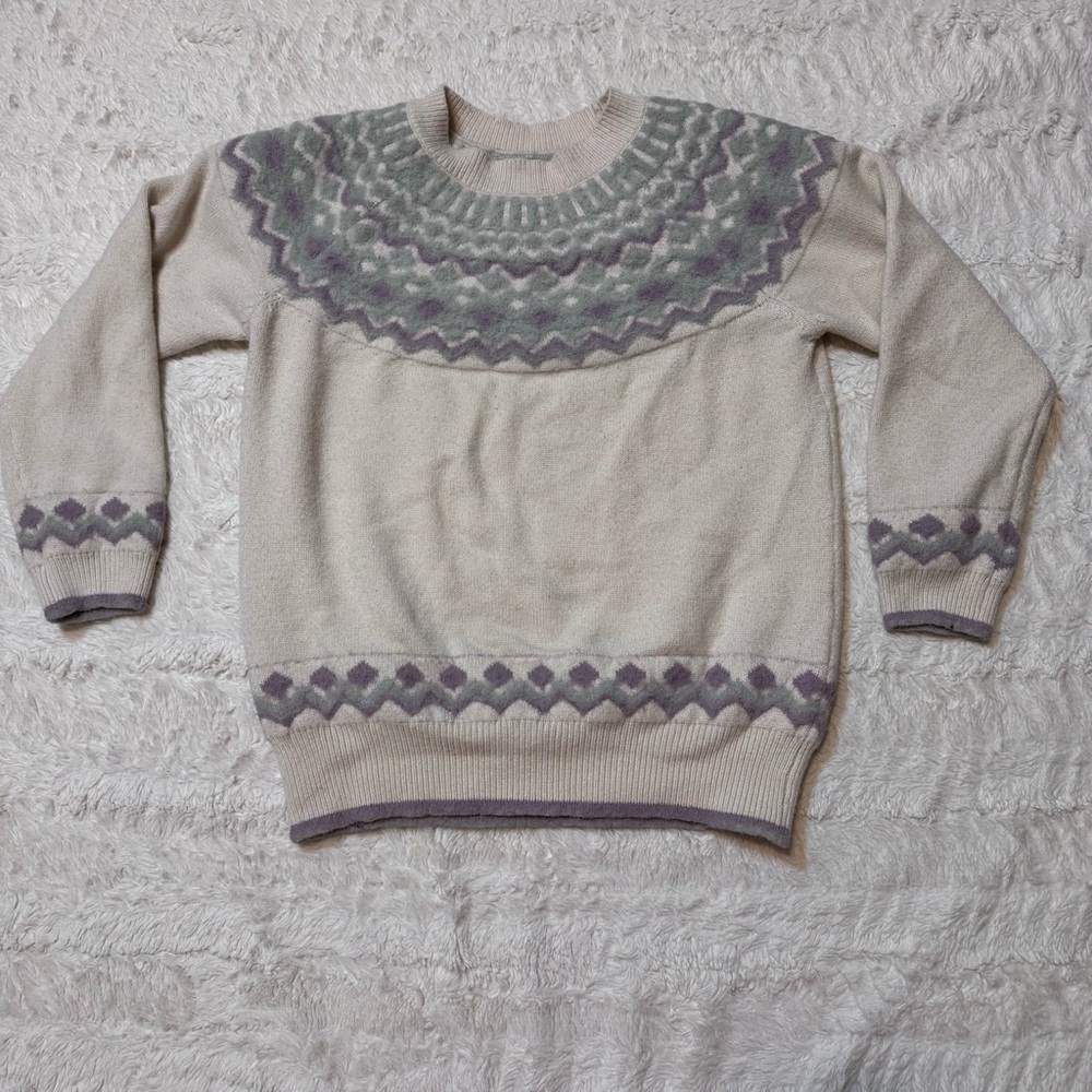 Rain + Rose Maeve Sweater Fair Isle Nordic Knit Heather Gray Size Large